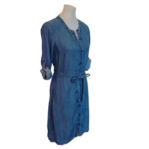 Banana Republic Shirt Skeeve Jean Dress Womens Belted Midi Denim Dress Size 4